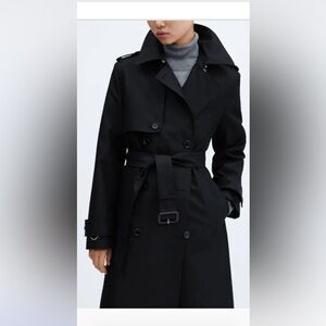 MANGO - CLASSIC 100% COTTON TRENCH COAT - BLACK.  L